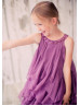 Beaded Neck Chiffon Ruffle Knee Length Flower Girl Dress
